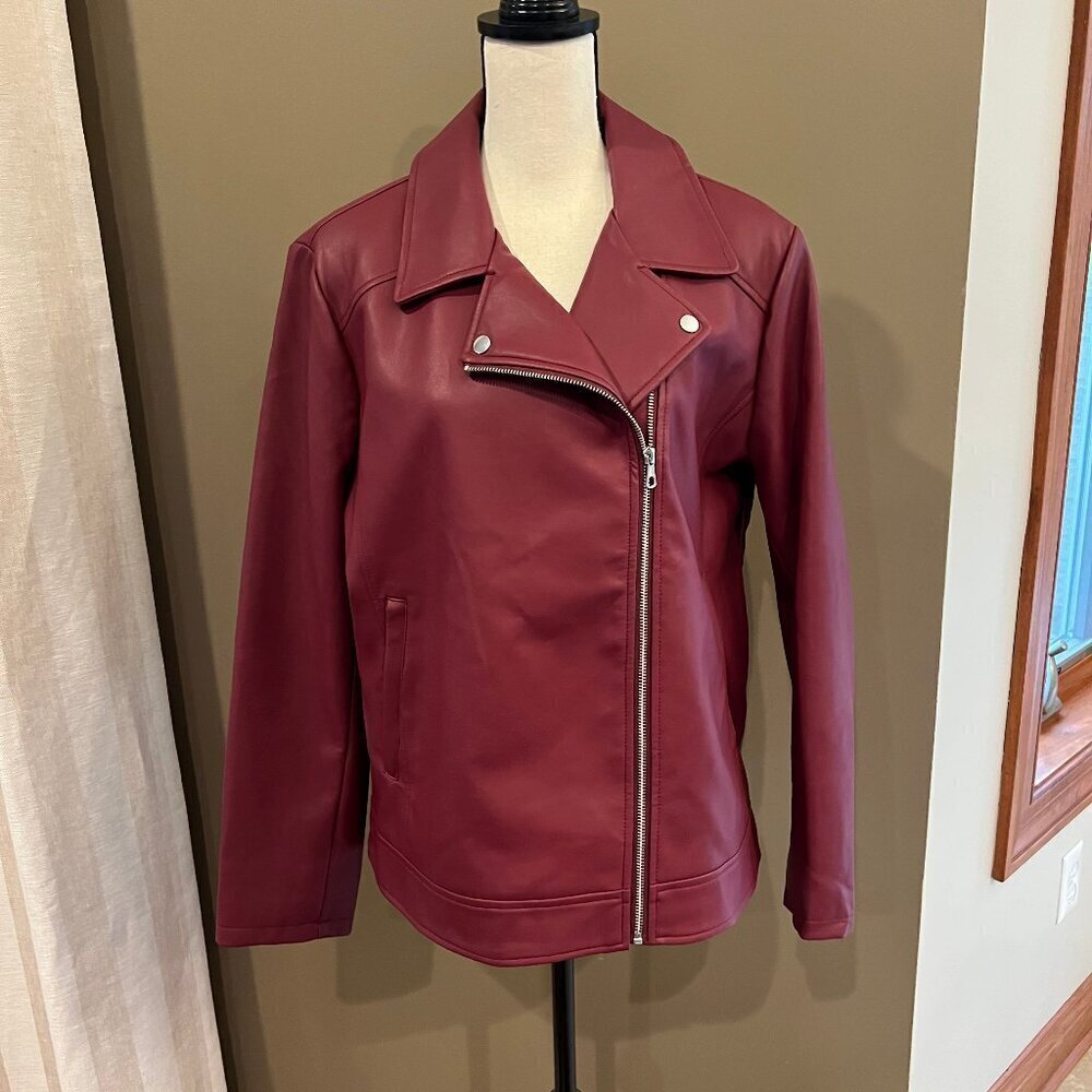 A.N.A. Faux Leather Motorcycle Jacket, Plum color, nicely lined, Size XL